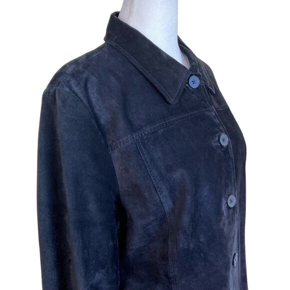 LOFT Vintage Y2K Black Suede Jacket Button Front Relaxed Casual Whimsygoth Sz L - Picture 6 of 16